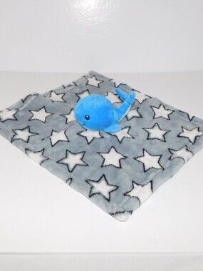 Blue Whale Shark Gray White Stars Plush Security blanket Baby Lovey nunu Soother